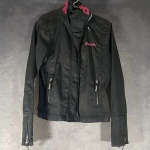 Bench Black & Pink Lightweight Jacket Hidden Hood Hiking Windbreaker Coat Small